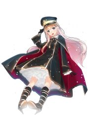 Rule 34 | 1girl, ama mitsuki, boots, cape, dress, hat, long hair, original, petticoat, snow, solo, white background, white hair