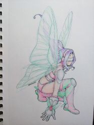 Rule 34 | digimon, digimon (creature), fairimon, gloves, head wings, highres, long hair, mask, traditional media, wings