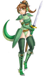 Rule 34 | 1girl, armor, kenkou cross, lizard, lizardman (monster girl encyclopedia), monster girl, monster girl encyclopedia, reptile, reptile girl, sword, warrior, weapon