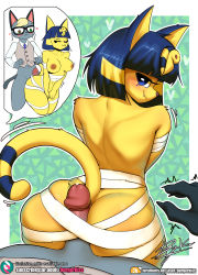 Rule 34 | 1boy, 1girl, :&lt;, :3, animal crossing, animal ears, ankha (animal crossing), ass, back, bandages, blonde hair, blue eyes, blue hair, blush, bottomless, breasts, burgerkiss, buttjob, cat ears, cat tail, curvy, egyptian, erection, eyelashes, furry, glasses, green eyes, hetero, heterochromia, highres, large breasts, looking back, medium penis, multicolored hair, navel, nintendo, nipples, penis, pov, precum, raymond (animal crossing), shirt, short hair, simple background, smile, tail, thick thighs, thighs, topless, two-tone hair, uncensored, vest, wide hips, yellow eyes