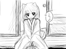 Rule 34 | 1girl, animal ears, greyscale, looking at viewer, mirino, monochrome, open mouth, original, sitting, sketch, smile, solo