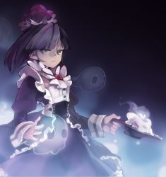 Rule 34 | 1girl, black hair, blackberry cookie, blue eyes, blue fire, candle, closed mouth, cookie run, dress, fire, frills, ghost, holding, juliet sleeves, long sleeves, puffy sleeves, solo, wrist cuffs, zorim