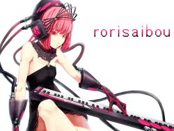 Rule 34 | 1girl, bad id, bad pixiv id, cable, female focus, gloves, headset, instrument, keyboard, keyboard (instrument), pink eyes, pink hair, short hair, solo, sousou (sousouworks), white background