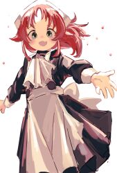 Rule 34 | 1girl, absurdres, aisha greyrat, apron, ascot, black dress, dress, green eyes, highres, looking at viewer, maid, maid apron, maid headdress, mushoku tensei, open mouth, otoma (matoi0603), ponytail, red hair, simple background, sketch, smile, solo, waist ribbon, white ascot, white background, white headdress