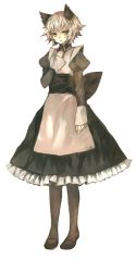 Rule 34 | 1girl, alice mission, animal ears, blonde hair, cat ears, hand on own chest, hina (pico), looking at viewer, maid, pantyhose, short hair, simple background, solo, standing, white background, yellow eyes