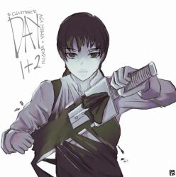Rule 34 | 1girl, artist request, black hair, chainsaw man, character name, english text, expressionless, greyscale, kagurabachi, kagurabachi pose (meme), long hair, long sleeves, looking at viewer, meme, mitaka asa, monochrome, school uniform, shirt, signature, simple background, sketch, solo, source request, standing, sword, weapon, white background, white shirt