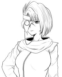 Rule 34 | 1girl, absurdres, breasts, closed mouth, commentary request, greyscale, highres, himajin noizu, large breasts, looking at viewer, monochrome, mukuro (yu yu hakusho), short hair, simple background, solo, upper body, white background, yuu yuu hakusho