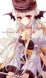 Rule 34 | 1girl, arch bishop (ragnarok online), black dress, black wings, breasts, brown hat, character name, cleavage cutout, closed mouth, clothing cutout, commentary request, cowboy shot, cross, demon wings, deviruchi hat, dress, hat, head wings, holding, holding staff, juliet sleeves, long hair, long sleeves, looking at viewer, lowres, medium breasts, puffy sleeves, q qree, ragnarok online, red eyes, sash, smile, solo, staff, two-tone dress, white dress, white hair, wings, yellow sash