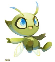 Rule 34 | :d, blue eyes, celebi, creatures (company), game freak, gen 2 pokemon, legendary pokemon, mythical pokemon, nintendo, no humans, open mouth, outstretched arms, pokemon, pokemon (creature), signature, simple background, smile, solo, spread arms, sui (suizilla), white background