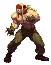 Rule 34 | 1boy, abs, alex (street fighter), animated, animated png, arnold tsang, boots, combat boots, fighting stance, fingerless gloves, full body, gloves, headband, long hair, male focus, muscular, official style, ponytail, topless male, solo, steamboy (artist), street fighter, street fighter iii (series), tattoo, transparent background