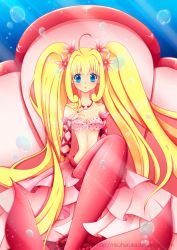 Rule 34 | 1girl, blonde hair, blue eyes, bracelet, flower, hair between eyes, jewelry, long hair, looking at viewer, mermaid, mermaid melody pichi pichi pitch, monster girl, nanami lucia, necklace, rikuharuka, shell, shell necklace, watermark