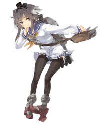 Rule 34 | 10s, 1girl, ankle boots, bad id, bad pixiv id, black hair, black pantyhose, boots, brown eyes, dress, finger to own chin, full body, gradient hair, hasebe yuusaku, headgear, high heel boots, high heels, kantai collection, leaning forward, long sleeves, looking at viewer, machinery, multicolored hair, neckerchief, pantyhose, sailor collar, sailor dress, seamed legwear, shirt, short hair, short hair with long locks, side-seamed legwear, solo, thighhighs, tied shirt, tokitsukaze (kancolle), white dress
