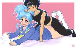 Rule 34 | 1990s (style), 1boy, 1girl, 2017, :3, absurdres, ahegao, artist name, ass, bare legs, barefoot, bed, black hair, blue hair, blush, botan (yu yu hakusho), breasts, butt crack, clenched teeth, clothed sex, dated, doggystyle, happy sex, heart, heart-shaped pupils, height difference, hetero, hiei, highres, huge ass, lying, medium breasts, moaning, no panties, on stomach, open mouth, penis, ponytail, prone bone, randomboobguy, retro artstyle, saliva, school uniform, sex, sex from behind, shiny skin, skirt, smile, spiked hair, sweat, symbol-shaped pupils, teeth, uncensored, uniform, yuu yuu hakusho