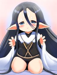 Rule 34 | absurdly long hair, blue eyes, blush, granblue fantasy, harvin, highres, kneeling, long hair, outstretched arms, pointy ears, rei (granblue fantasy), sidelocks, smile, solo, unusually open eyes, very long hair, vigil lialive