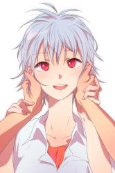 Rule 34 | 1boy, hands on another&#039;s cheeks, hands on another&#039;s face, hands on own face, male focus, nagisa kaworu, neon genesis evangelion, red eyes, shou (past), solo focus