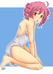 Rule 34 | 1girl, drill hair, kasane teto, open mouth, pink hair, red hair, solo, surprised, swimsuit, utau
