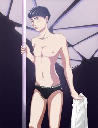 Rule 34 | 1boy, black hair, club (weapon), credence barebone, fantastic beasts and where to find them, harry potter (series), male focus, pole, pole dancing, solo, stripper, underwear, undressing, weapon, wizarding world