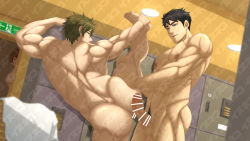 Rule 34 | 3boys, abs, absurdres, ass, back, bar censor, bara, black hair, blue eyes, brown hair, censored, closed mouth, completely nude, couple, erection, free!, green eyes, hiding, high speed!, highres, imminent anal, imminent penetration, inunekostudio, kirishima natsuya, large pectorals, leg up, male focus, male pubic hair, multiple boys, muscular, muscular male, navel, nipples, nude, paid reward available, pectorals, peeking out, penis, pubic hair, short hair, smile, tachibana makoto, testicles, thick thighs, thighs, yamazaki sousuke, yaoi