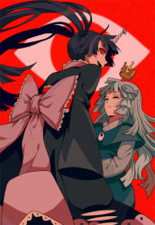 Rule 34 | 2girls, blue hair, closed eyes, crown, fish, fish bone, fish hair ornament, funamusea, hair ornament, japanese clothes, kimono, long hair, majiang, mikotsuhime, mikotsuhime (funamusea), multiple girls, oounabara to wadanohara, red eyes, smile, tears, twintails, uomihime