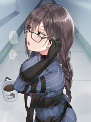 Rule 34 | 1girl, absurdres, arm strap, black dress, black gloves, blue dress, blush, braid, braided ponytail, breasts, brown eyes, brown hair, center opening, dress, earrings, elbow gloves, fate/grand order, fate (series), glasses, gloves, grey dress, highres, jewelry, layered dress, long hair, long sleeves, medium breasts, multiple earrings, open mouth, ribbed dress, ribbon-trimmed dress, single braid, solo, very long hair, yu mei-ren (fate), yu mei-ren (first ascension) (fate), yufou