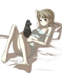 Rule 34 | 00s, 1girl, bad anatomy, bad feet, barefoot, cat, eila ilmatar juutilainen, feet, lingerie, poorly drawn, soles, solo, strike witches, takenaka hideo, toes, underwear, world witches series