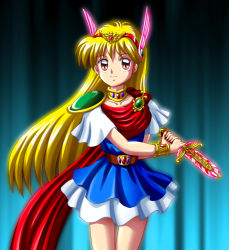 Rule 34 | 1990s (style), absurdres, akazukin chacha, blonde hair, closed mouth, highres, magical princess, sword, weapon