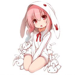 Rule 34 | 1girl, animal, blue hair, blush, child, multicolored hair, open mouth, pijama, pink hair, rabbit, rabbit ears, rabbitt, red eyes, simple background, sitting, sitting on person, solo, tagme, two-tone hair, white background