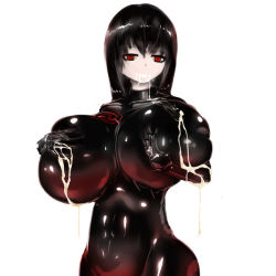 Rule 34 | black hair, bodysuit, breast milk, breasts, keteru yamiko, lactation, lactation through clothes, large breasts, red eyes, scp-835-jp, scp foundation, thick thighs, thighs, yandere