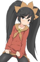 Rule 34 | 1girl, absurdres, ashley (warioware), big hair, black eyes, black hair, commentary request, dress, hairband, highres, long hair, nintendo, pantyhose, partial commentary, red dress, skirt hold, skull, solo, twintails, very long hair, warioware, white background, yakihebi