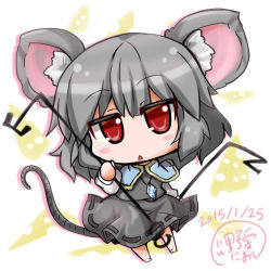 Rule 34 | 1girl, animal ears, bad id, bad pixiv id, chibi, dowsing rod, holding, looking at viewer, mouse ears, mouse tail, nazrin, noai nioshi, red eyes, short hair, silver hair, solo, tail, touhou, triangle mouth