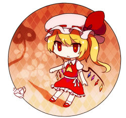 Rule 34 | 1girl, 60mai, ascot, bad id, bad pixiv id, blonde hair, crystal, cup, female focus, flandre scarlet, hat, hat ribbon, laevatein, open mouth, puffy sleeves, red eyes, ribbon, short hair, short sleeves, side ponytail, solo, teacup, touhou, wings