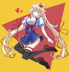 Rule 34 | 1girl, absurdres, akai haato, akai haato (1st costume), black legwear, blonde hair, blue eyes, blush, breasts, brown footwear, closed mouth, collared shirt, framed breasts, full body, gurenngi, hair ornament, hair ribbon, hand on own chest, heart, heart hair ornament, high-waist skirt, highres, hololive, jumping, large breasts, licking, licking another&#039;s cheek, licking another&#039;s face, loafers, long hair, low twintails, one side up, red ribbon, ribbon, shirt, shoes, short sleeves, skindentation, skirt, smile, solo, thigh strap, twintails, underbust, very long hair, virtual youtuber, white shirt