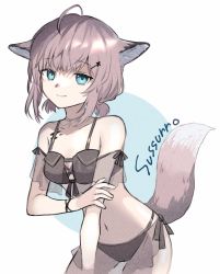 Rule 34 | 1girl, ahoge, animal ears, arknights, bikini, blue eyes, breasts, brown hair, character name, collarbone, cowboy shot, fox ears, fox girl, fox tail, hair ornament, hairclip, highres, leaning forward, long hair, looking at viewer, material growth, navel, official alternate costume, oripathy lesion (arknights), short hair, short twintails, side-tie bikini bottom, small breasts, smile, solo, stomach, sussurro (arknights), sussurro (summer flower) (arknights), swimsuit, tail, tail raised, twintails, vhdtyzusixc7fai, white background, x hair ornament