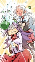 Rule 34 | 10s, 2girls, blush, bottle, drunk, full-face blush, hairband, hitting, japanese clothes, jun&#039;you (kancolle), kantai collection, long hair, multiple girls, muneate, nonco, one-hour drawing challenge, personification, purple hair, shattered, shoukaku (kancolle), silver hair, wine bottle