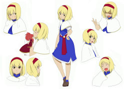 Rule 34 | 1girl, alice margatroid, blonde hair, brown eyes, capelet, character sheet, doll, expressions, female focus, full body, gustav (telomere na), hairband, multiple views, short hair, simple background, standing, touhou, upper body, white background