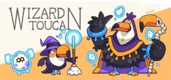 Rule 34 | animal focus, bird, bone, broom, cape, egg, energy, hat, highres, kayama taiga, original, purple cape, purple hood, toucan, wizard, wizard hat