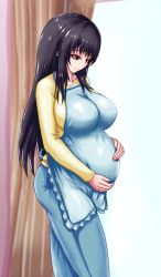 Rule 34 | 1girl, black hair, breasts, daburu-zeta, highres, large breasts, long hair, pregnant, smile