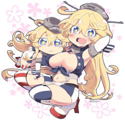 Rule 34 | 10s, 2girls, armpits, blonde hair, breasts, cleavage, detached sleeves, high heels, iowa (kancolle), kantai collection, large breasts, leggings, long hair, multiple girls, open mouth, sleeveless, star-shaped pupils, star (symbol), symbol-shaped pupils, tsukko (3ki2ne10)