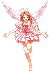 Rule 34 | 1girl, akamatsu ken, angel, angel wings, antenna hair, barefoot, dress, frilled dress, frills, lace, long hair, love hina, narusegawa naru, pink theme, solo, wings