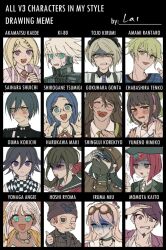 Rule 34 | 6+boys, 6+girls, ;3, ^ ^, ahoge, akamatsu kaede, amami rantaro, android, antenna hair, apron, arms up, artist name, asymmetrical bangs, backpack, bag, bandaged hand, bandages, barbed wire, bead necklace, beads, beanie, bell, bikini, black-framed eyewear, black apron, black background, black choker, black eyes, black hairband, black hat, black jacket, black mask, black sailor collar, black scarf, black shirt, black vest, blazer, blonde hair, blue eyes, blue gemstone, blue hair, blue shirt, blunt bangs, blunt ends, blush, blush stickers, bob cut, bow, bowtie, bright pupils, brown-framed eyewear, brown eyes, brown hair, brown jacket, buttons, chabashira tenko, character name, checkered clothes, checkered scarf, choker, cigarette, clenched teeth, closed eyes, closed mouth, coat, coat partially removed, coattails, collarbone, collared coat, collared jacket, collared shirt, commentary, covered mouth, danganronpa (series), danganronpa v3: killing harmony, dark-skinned female, dark-skinned male, dark skin, determined, double-breasted, ear piercing, earrings, embarrassed, english commentary, everyone, eyelashes, finger to face, fingernails, flat color, floating hair, flying sweatdrops, fortissimo, frown, frustrated, full-face blush, furrowed brow, gakuran, gem, gem hair ornament, glasses, goat, goggles, goggles on head, gokuhara gonta, green bow, green eyes, green hair, green hat, green jacket, green necktie, grey jacket, grey shirt, hair between eyes, hair bow, hair ornament, hair ribbon, hair scrunchie, hairband, hand on own chest, hand on own face, hand on own hip, hand up, hands up, happy, harukawa maki, hat, head tilt, high collar, horned hat, hoshi ryoma, interlocked fingers, iruma miu, jacket, jewelry, k1-b0, laaaicha, lace-trimmed hairband, lace trim, lapel pin, lapels, layered sleeves, leather, leather jacket, light blush, long hair, long sleeves, looking at viewer, low twintails, mask, messy hair, mole, mole under eye, momota kaito, mouth hold, mouth mask, multiple boys, multiple drawing challenge, multiple girls, multiple piercings, mushroom, musical note, musical note hair ornament, neck bell, necklace, necktie, nervous, nervous sweating, notched lapels, oma kokichi, one eye closed, one eye covered, open clothes, open jacket, open mouth, orange bow, orange bowtie, own hands clasped, own hands together, palms, parted lips, peaked cap, pendant, piercing, pink choker, pink coat, pink hairband, pink shirt, pointing, pointing up, polka dot bowtie, purple eyes, purple hair, purple necktie, purple vest, red hair, red scrunchie, red shirt, ribbon, round eyewear, sad, saihara shuichi, sailor collar, sailor shirt, salute, scared, scarf, school uniform, scrunchie, shaded face, shell, shell necklace, shinguji korekiyo, shirogane tsumugi, shirt, short hair, single sidelock, smile, spiked hair, straight-on, straight hair, striped clothes, striped shirt, stud earrings, sweat, sweatdrop, swimsuit, teeth, thumbs up, tojo kirumi, tongue, trembling, turning page, twintails, two-tone scarf, two-tone shirt, upper body, v-neck, vest, wavy mouth, white bikini, white bow, white bowtie, white hair, white jacket, white pupils, white ribbon, white sailor collar, white scarf, white shirt, witch hat, yellow eyes, yellow raincoat, yonaga angie, yumeno himiko, zipper, zipper pull tab