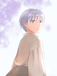 Rule 34 | 1girl, bang dream!, brown coat, coat, grey hair, highres, long sleeves, looking at viewer, looking back, minato yukina, open mouth, portrait, short hair, white background, xin (blueramen), yellow eyes