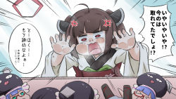 Rule 34 | &gt; &lt;, 1girl, against glass, ahoge, anger vein, bikini, brown hair, character doll, closed eyes, commentary request, crane game, eel hat, emphasis lines, highres, japanese clothes, kimono, long sleeves, neon-tetora, open mouth, otomachi una, otomachi una (talkex), red eyes, solo, swimsuit, talkex, touhoku kiritan, translated, twintails, v-shaped eyebrows, vocaloid, voiceroid, wavy mouth, white kimono, wide sleeves
