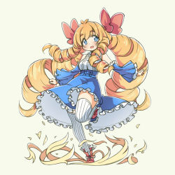 Rule 34 | + +, 1girl, ankle boots, blue eyes, blush, boots, bow, breasts, detached sleeves, drill hair, frills, full body, hair bow, highres, long hair, orange hair, original, pas (paxiti), quad drills, ringlets, skirt, small breasts, solo, striped clothes, striped thighhighs, thighhighs, vertical-striped clothes, vertical-striped thighhighs, very long hair, white thighhighs