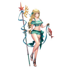 Rule 34 | 1girl, absurdres, animal, bare shoulders, bikini, bikini shorts, blonde hair, braid, breasts, closed mouth, collarbone, fingerless gloves, fire emblem, fire emblem: three houses, fire emblem heroes, fish, full body, gloves, hair ornament, highres, holding, holding weapon, ingrid brandl galatea, leg up, lips, long hair, looking at viewer, medium breasts, navel, nintendo, off-shoulder bikini, off shoulder, official art, polearm, sandals, sencha (senchat), shiny skin, short shorts, shorts, simple background, single braid, smile, solo, standing, standing on one leg, stomach, swimsuit, thigh strap, toes, weapon, white background