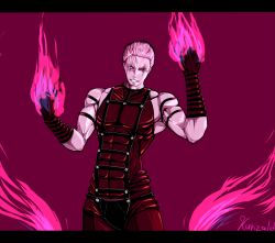 Rule 34 | fire, krizalid, male focus, monochrome, simple background, snk, the king of fighters