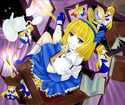 Rule 34 | &gt; &lt;, 6+girls, aged down, alice margatroid, alice margatroid (pc-98), blonde hair, book, candelabra, candlestand, chair, clock, closed eyes, cup, doll, female focus, full body, grin, hairband, highres, long hair, mary janes, multiple girls, mystic square, pantyhose, pocket watch, red eyes, ribbon, shanghai doll, shoes, short hair, sitting, smile, teacup, teapot, touhou, touhou (pc-98), watch, white pantyhose, yellow eyes