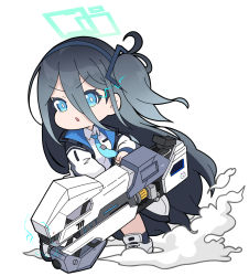 Rule 34 | 1girl, aris (blue archive), black hair, black hairband, black socks, blue archive, blue eyes, blue necktie, chibi, collared shirt, commentary request, electricity, full body, gun, hair between eyes, hairband, halo, highres, holding, holding gun, holding weapon, jacket, long hair, long hair between eyes, long sleeves, looking at viewer, necktie, nyaru (nyaru 4126), one side up, open clothes, open jacket, parted lips, shirt, shoes, simple background, smoke, socks, solo, standing, v-shaped eyebrows, very long hair, weapon, white background, white footwear, white jacket, white shirt