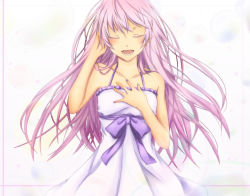 Rule 34 | 1girl, blush, colorized, closed eyes, hand on another&#039;s chest, hand on own chest, highres, long hair, megurine luka, multicolored nails, nail polish, purple hair, solo, soraka maika, very long hair, vocaloid
