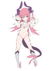 Rule 34 | 1girl, :o, arm up, armpits, bare shoulders, bikini, blade (galaxist), blue eyes, blue ribbon, blush, boots, claw pose, commentary request, curled horns, detached sleeves, dragon girl, dragon horns, dragon tail, elizabeth bathory (fate), elizabeth bathory (fate/extra ccc), fate/extra, fate/extra ccc, fate (series), flying sweatdrops, frilled bikini, frills, full body, grey footwear, hair between eyes, hair ribbon, hand up, highleg, highleg bikini, horns, knee boots, long hair, long sleeves, looking at viewer, micro bikini, navel, parted lips, pink bikini, pink hair, ribbon, side-tie bikini bottom, simple background, solo, spiked boots, standing, swimsuit, tail, two side up, very long hair, white background, white sleeves