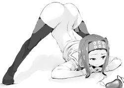 Rule 34 | 1girl, arched back, ass, girls und panzer, hands on the ground, jack-o&#039; challenge, meme, ooarai school uniform, saemonza (girls und panzer), school uniform, shy, socks, solo, spread legs, thighhighs, waiting, wide spread legs